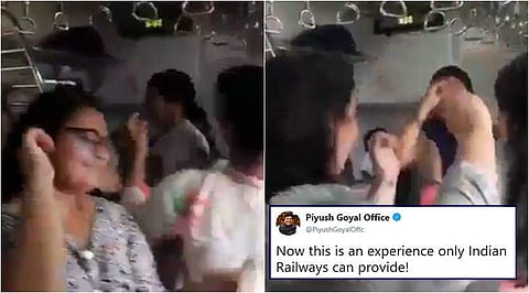 ട്രെയിനില് ഗര്ഭ നൃത്തവുമായി യുവതികള്: പ്രോത്സാഹനവുമായി റെയില്വേ മന്ത്രിയും