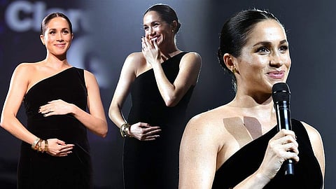 കുഞ്ഞുവയര് ഓമനിച്ച് മേഗന് പൊതുവേദിയില്; രാജകുടുംബത്തിന്റെ ഫാഷന് നിയമങ്ങള്ക്ക് തെറ്റിച്ചെന്ന് വിമര്ശനം