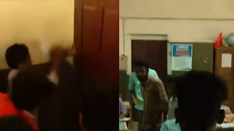 അധ്യാപകന് സസ്പെന്ഷന്, രോഷം അടങ്ങാതെ നാട്ടുകാര്; സ്റ്റാഫ് റൂമിന്റെ വാതില് തകര്ത്തു, കയ്യേറ്റശ്രമം