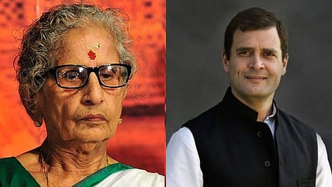 'ഭാരതത്തിന്റെ ധീരനാം പുത്രന്നു കേരളമുറ്റ പോറ്റമ്മയാവണം'; രാഹുലിനെ പുകഴ്ത്തി ലീലാവതി ടീച്ചറിന്റെ കവിത