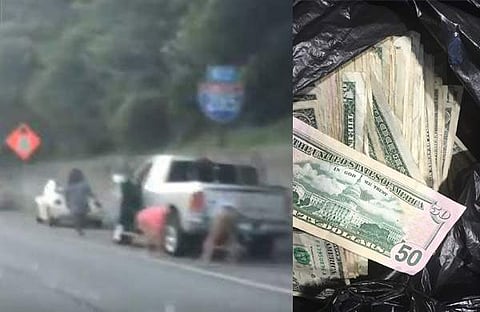 റോഡില് നോട്ടു മഴ, പെറുക്കിക്കൂട്ടി യാത്രക്കാര് (വിഡിയോ)