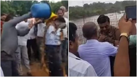 റോഡിലെ കുഴികണ്ട് കോണ്ഗ്രസ് എംഎല്എ ക്ഷുഭിതന്; എന്ജിനിയറെ വിളിച്ചുവരുത്തി ചളി കോരിയൊഴിച്ചു, കെട്ടിയിട്ടു; വിഡിയോ