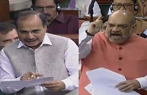 കശ്മീര് ആഭ്യന്തര വിഷയമാണോയെന്ന് അധീര് രഞ്ജന് ചൗധരി; ആഭ്യന്തര വിഷയം തന്നെയെന്ന് അമിത് ഷാ; വാദപ്രതിവാദം