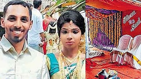 ഇത്തിരിപ്പോന്ന മുറ്റത്ത് സ്ഥലമില്ല, കാലെടുത്ത് വയ്ക്കുന്നത് വെളളത്തിലേക്ക്; കായലില് കല്യാണമണ്ഡപം ഒരുക്കി വേറിട്ട വിവാഹം