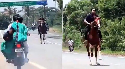 ലോക്ക്ഡൗണ് ലംഘിച്ച് ബിജെപി എംഎല്എയുടെ മകന്റെ കുതിര സവാരി പ്രകടനം ; വീഡിയോ വൈറൽ ; കേസെടുക്കാതെ സർക്കാർ