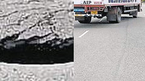 തൃശൂര് ദേശീയ പാതയില് 10 അടിയോളം താഴ്ചയില് ഗര്ത്തം, വാഹനങ്ങള് രക്ഷപ്പെട്ടത് തലനാരിഴയ്ക്ക്; പരിഭ്രാന്തി