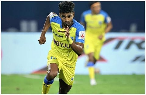 ബ്ലാസ്റ്റേഴ്സിന് വേണ്ടി ഗോള് നേടിയ രാഹുല് കെ പി/ ഐഎസ്എല് ട്വിറ്റര്