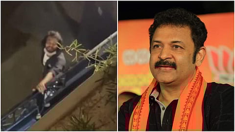 കൃഷ്ണകുമാറിന്റെ വീട്ടില് ചാടിക്കയറാന് ശ്രമിച്ച യുവാവ്/ സിസി ടിവി ദൃശ്യം