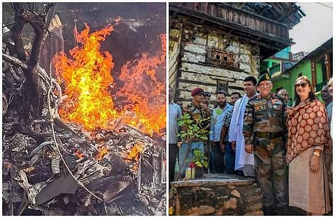 അപകട സ്ഥലത്തെ ചിത്രം,ബിപിന് റാവത്തും ഭാര്യയും/പിടിഐ