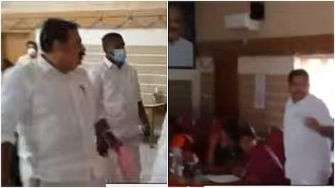 പാലാ നഗരസഭയില് സിപിഎമ്മിന്റെയും കേരളാ കോണ്ഗ്രസിന്റെയും കൗണ്സിലര്മാര് തമ്മില് ഏറ്റുമുട്ടുന്നതിന്റെ ടെലിവിഷന് ദൃശ്യം