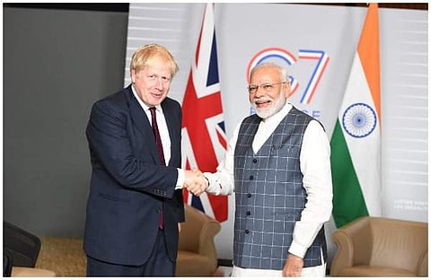 പ്രധാനമന്ത്രി നരേന്ദ്ര മോദിക്കൊപ്പം ബ്രിട്ടീഷ് പ്രധാനമന്ത്രി ബോറിസ് ജോണ്സണ്/ പിടിഐ