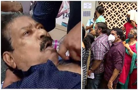 തിരക്കില് കുഴഞ്ഞുവീണയാള്,വരിനില്ക്കുന്ന ആളുകള്/ടെവിലിവിഷന് ദൃശ്യം