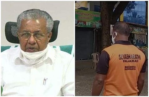 പിണറായി വിജയന്, വാഹന പരിശോധന നടത്തുന്ന സേവാ ഭാരതി പ്രവര്ത്തകന്