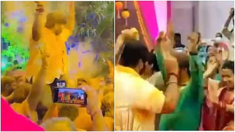 കോവിഡ് നിയന്ത്രണങ്ങള് ലംഘിച്ച് മകളുടെ വിവാഹത്തിന് മുന്നോടിയായി നടന്ന ചടങ്ങില് ആടിപ്പാടുന്ന ബിജെപി എംഎല്എ