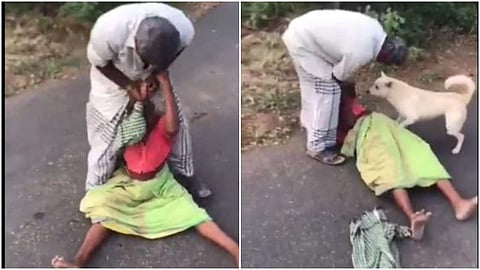 അമ്മയെ റോഡിലൂടെ വലിച്ചിഴയ്ക്കുന്ന വീഡിയോ ദൃശ്യം