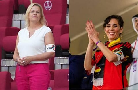 ജര്മന്, ബെല്ജിയം മന്ത്രിമാര് വണ് ലൗ ആം ബാന്ഡ് അണിഞ്ഞ്/ഫോട്ടോ: ട്വിറ്റർ