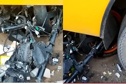 അപകടത്തില് തകര്ന്ന ബൈക്ക്/ ടിവി ദൃശ്യം