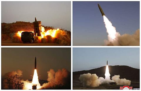 ഉത്തരകൊറിയന് വാര്ത്താ ഏജന്സി പുറത്തുവിട്ട മിസൈല് പരീക്ഷ ചിത്രങ്ങള്