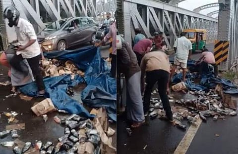 ഫറോക്ക് പാലത്തിൽ മദ്യക്കുപ്പികൾ ചിതറിവീണപ്പോൾ/ വിഡിയോ സ്ക്രീൻഷോട്ട്