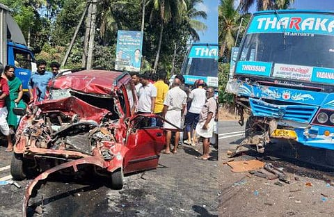 അപകടത്തില്പ്പെട്ട കാറും ബസ്സും