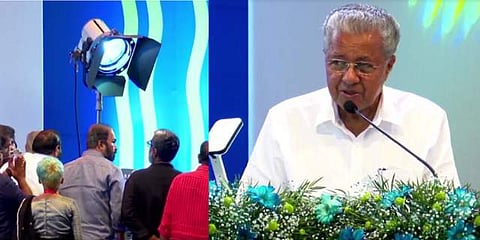 ഐഎഫ്എഫ്കെ ഉദ്ഘാടനം ചെയ്ത് ആര്ച്ച് ലൈറ്റ് തെളിക്കുന്നു, ഉദ്ഘാടന ചടങ്ങില് സംസാരിക്കുന്ന മുഖ്യമന്ത്രി പിണറായി വിജയന്/ വിഡിയോ സ്ക്രീന്ഷോട്ട്