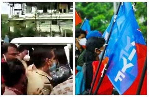 സംഘര്ഷത്തിന്റെ വീഡിയോ സ്ക്രീന്ഷോട്ട്, എഐവൈഎഫ് പതാക