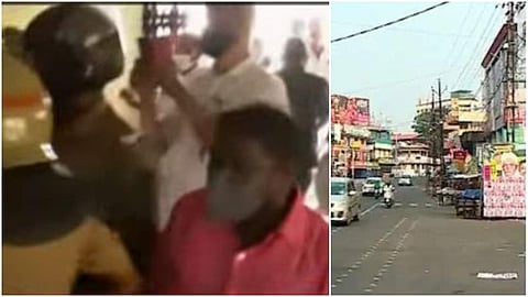 സമരക്കാര് ബാങ്ക് അടപ്പിക്കാന് ശ്രമിക്കുന്നു, ചങ്ങനാശേരി ടൗണ്/ ടിവി ദൃശ്യം