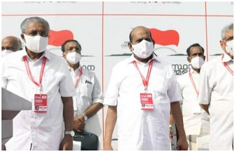 സിപിഎം സംസ്ഥാന  സമ്മേളന വേദിയില് കോടിയേരി ബാലകൃഷ്ണനും പിണറായി വിജയനും