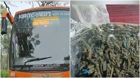 സ്വിഫ്റ്റ് ബസില് നിന്നും പിടികൂടിയ കഞ്ചാവ്/ ടിവി ദൃശ്യം