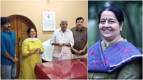 ഉമ തോമസ് സുകുമാരന് നായരുമായി കൂടിക്കാഴ്ച നടത്തുന്നു/ ടെലിവിഷന് ദൃശ്യം