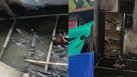 പാര്ട്ടി ഓഫീസുകള് നശിപ്പിക്കപ്പെട്ട നിലയില്/ ടി വി ദൃശ്യം