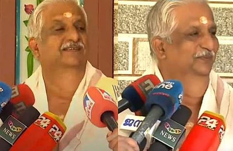 പെരുവനം കുട്ടന് മാരാര് മാധ്യമങ്ങളോടു സംസാരിക്കുന്നു/ടിവി ദൃശ്യം