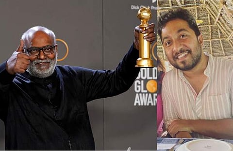 എംഎം കീരവാണി ഗോൾഡൻ ഗ്ലോബ് അവാർഡുമായി/ ചിത്രം; പിടിഐ, വിനീത് ശ്രീനിവാസൻ/ ചിത്രം; ഇൻസ്റ്റഗ്രാം