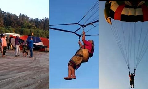 മുത്തശി പാരാഗ്ലൈഡിങ് ചെയ്യുന്ന ദൃശ്യം/ ചിത്രം സ്ക്രീൻഷോട്ട്