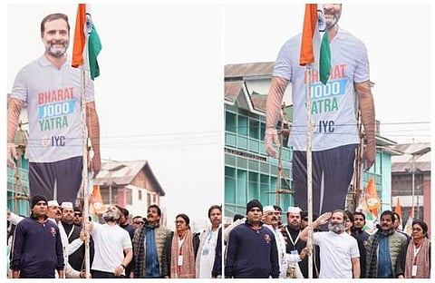 ലാല് ചൗക്കില് രാഹുല് ഗാന്ധി ദേശീയ പതാക ഉയര്ത്തിയപ്പോള്/ കോണ്ഗ്രസ് ട്വിറ്റര്