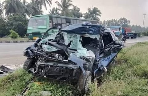 അപകടത്തിൽ തകർന്ന കാർ/ ടിവി ദൃശ്യം