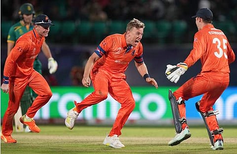 വിക്കറ്റ് നേട്ടം ആഘോഷിക്കുന്ന വാൻ ബീക്/ പിടിഐ