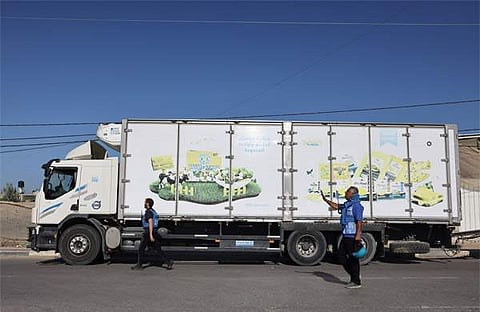 മരുന്നുകളുമായി പോകുന്ന ട്രക്ക്/ ഫോട്ടോ: എഎഫ്പി