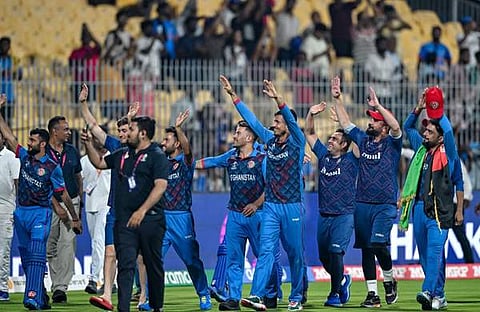 വിജയം ആഘോഷിക്കുന്ന അഫ്ഗാന് താരങ്ങള്