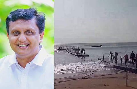 മുഹമ്മദ് റിയാസ്/ ഫെയ്സ്ബുക്ക്, തകർന്ന ഫ്ലോട്ടിങ് ബ്രിഡ്ജ്/ ടെലിവിഷൻ ദൃശ്യം