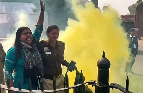 പാർലമെന്റിന് മുന്നിൽ പ്രതിഷേധിച്ച സ്ത്രീ പൊലീസ് കസ്റ്റഡിയിൽ/ പിടിഐ