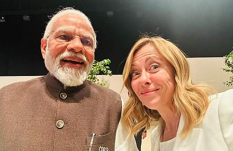 ജോർജിയ മെലോണിക്കൊപ്പം മോദി/ എക്സ്