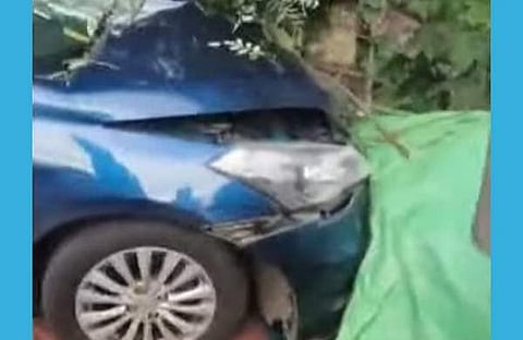 ഇടിച്ചു തെറിപ്പിച്ച കാർ/ ടിവി ദൃശ്യം