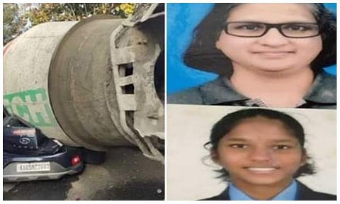 കോൺക്രീറ്റ് മിക്സർ കാറിന് മുകളിലേക്ക് വീണു