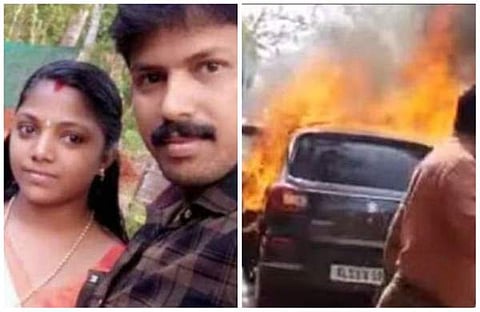 പ്രജിത്തും റീഷയും, കാറിന് തീപിടിച്ചതിന്റെ വീഡിയോ സ്ക്രീന്ഷോട്ട്