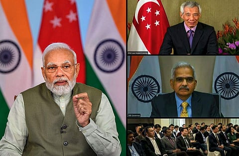 പേ നൗവുമായി യുപിഐയെ ബന്ധിപ്പിക്കുന്ന ചടങ്ങ് മോദി ഉദ്ഘാടനം ചെയ്യുമ്പോള്, പിടിഐ