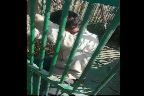 പുലിക്കായി സ്ഥാപിച്ച കൂട്ടില് അകപ്പെട്ട യുവാവിന്റെ ദൃശ്യം, എഎന്ഐ