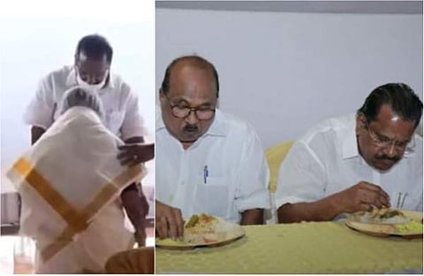 ഇപി ജയരാജന് നന്ദകുമാറിന്റെ അമ്മയെ ആദരിക്കുന്നു/ വീഡിയോ ദൃശ്യത്തില് നിന്ന്