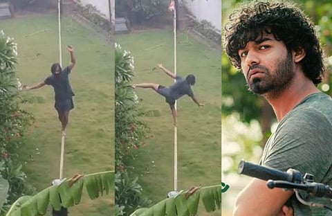 സ്ലാക്ക്ലൈനിങ് ചെയ്യുന്ന പ്രണവ് മോഹൻലാൽ/ വിഡിയോ സ്ക്രീൻഷോട്ട്