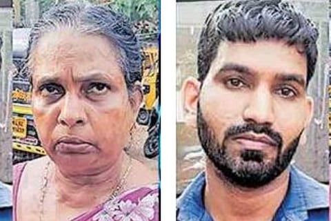 അറസ്റ്റിലായ കൊച്ചു ത്രേസ്യ, സാജന് എന്നിവര്/ ടിവി ദൃശ്യം